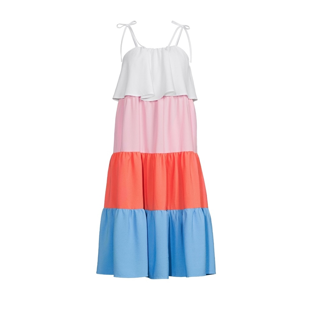 Time and Tru Women's Short Sleeve Flutter Tiered Dress